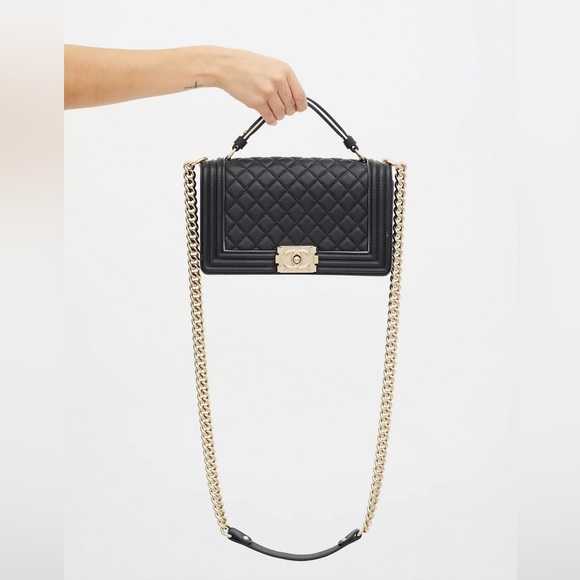 Chanel Classic Flap Black Medium Boy Bag with Top Handle - Picture 2 of 16